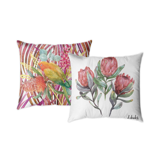 2'li Set Tropikal Desenli Protea 43x43 Yastık Kılıfı