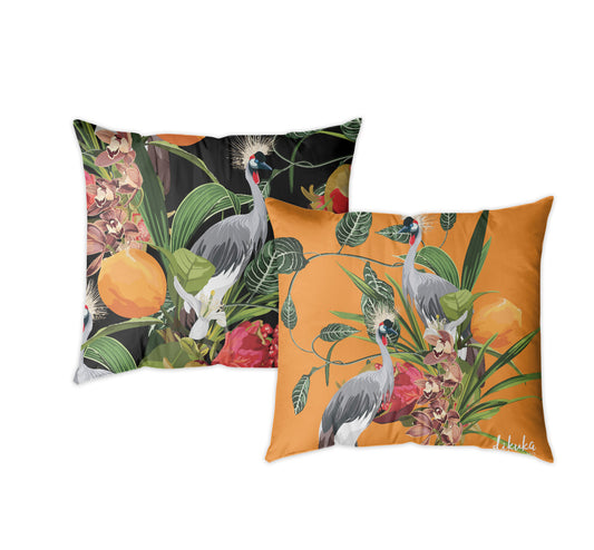 2'li Set Tropikal Desenli Orkide ve Egzotik Kuş 43x43 Yastık Kılıfı