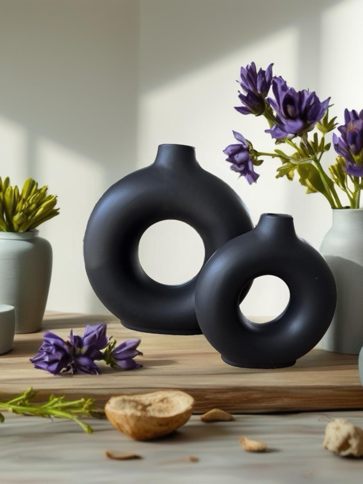 Halka Form Modern Seramik Vazo 2 li Set