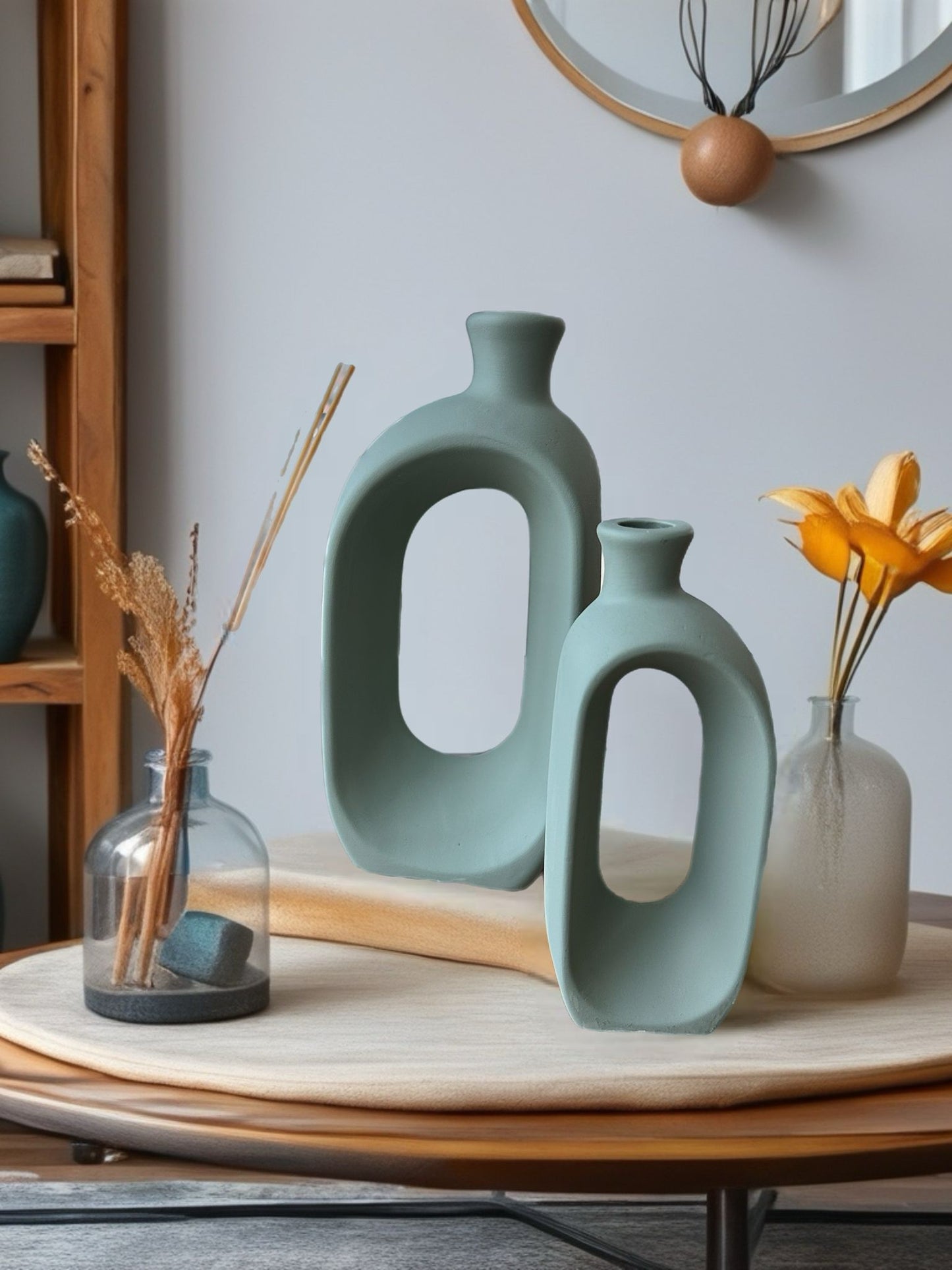 Oval Form Minimal Seramik Vazo 2 li set