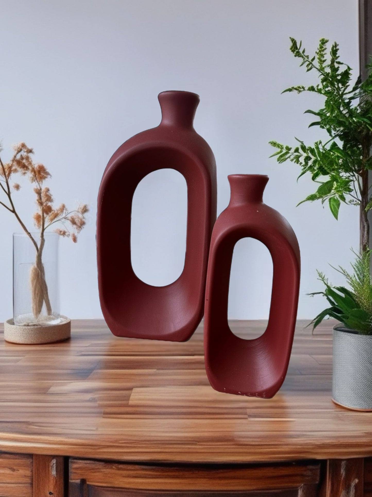 Oval Form Minimal Seramik Vazo 2 li set