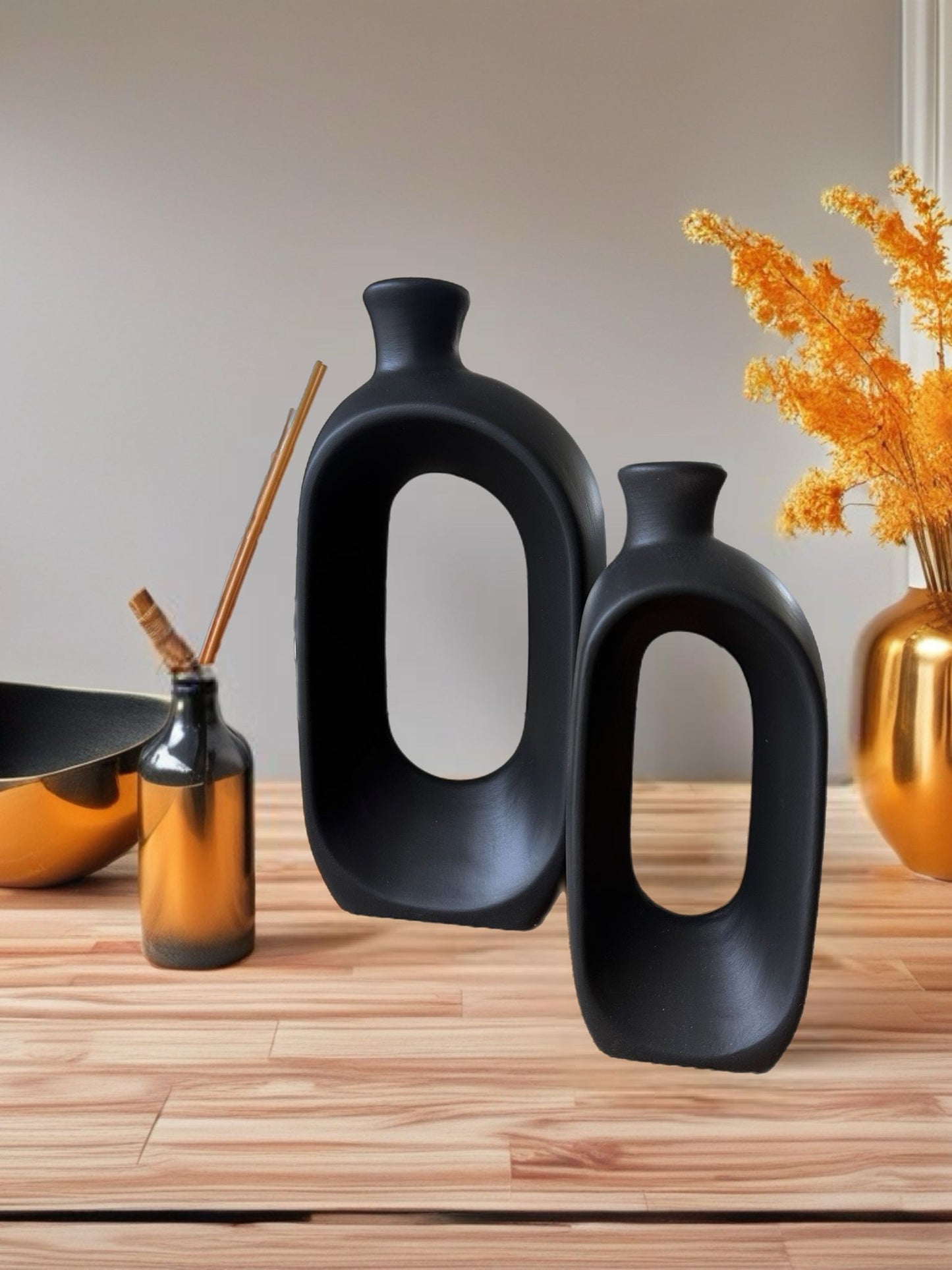Oval Form Minimal Seramik Vazo 2 li set
