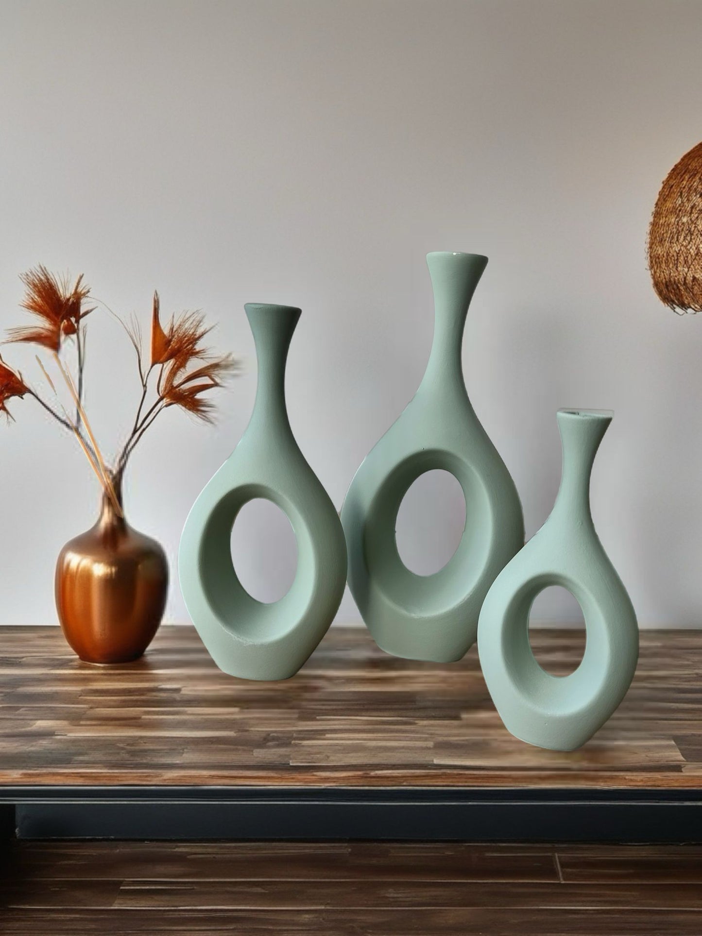 İnce Boyun Modern Seramik Vazo 3 lü Set