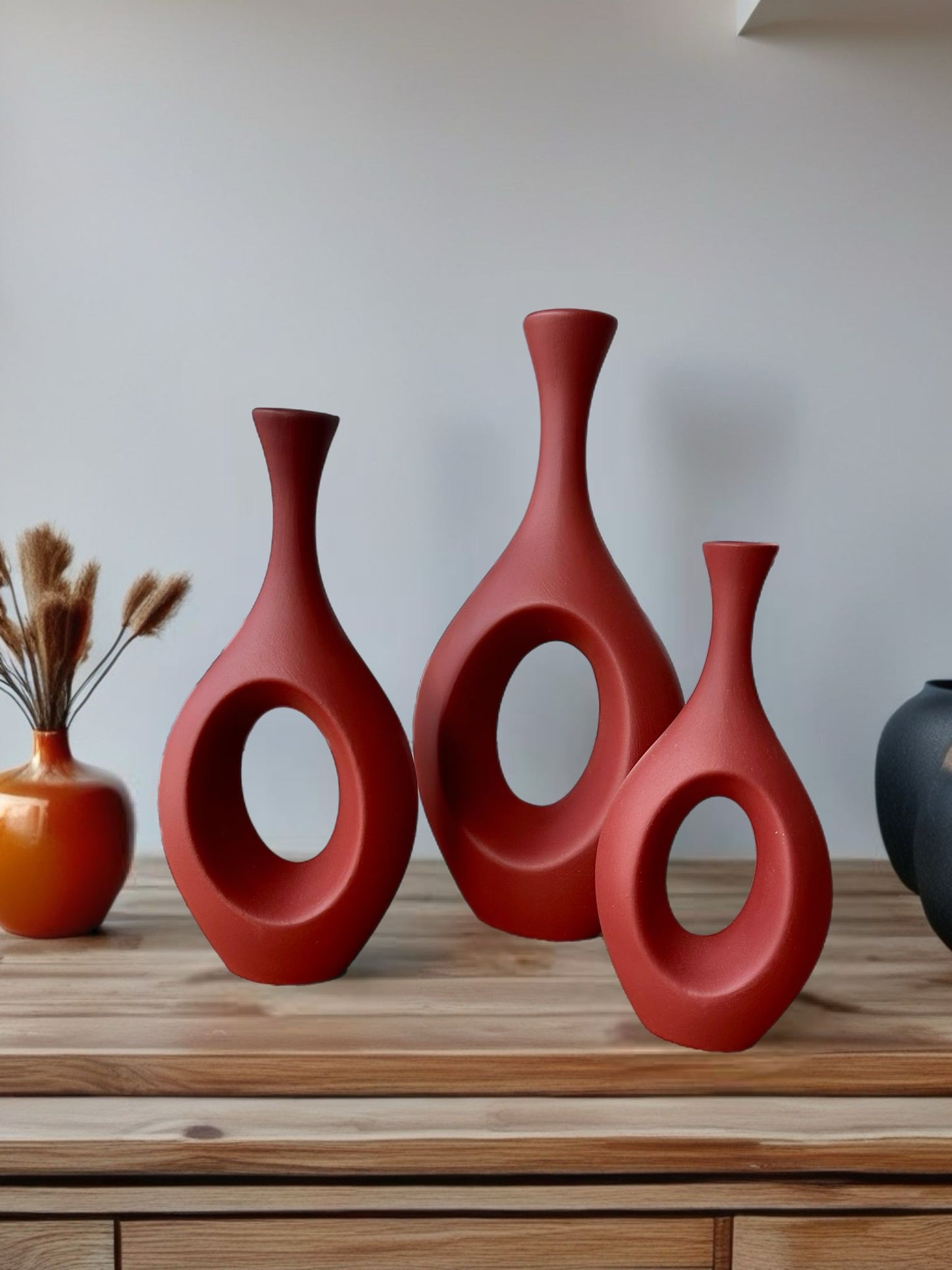 İnce Boyun Modern Seramik Vazo 3 lü Set