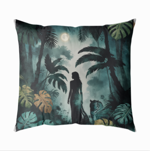 Gece ve Güç – Amazon'da Kadın ve Kaplan Silüeti  43x43 Yastık Kılıfı