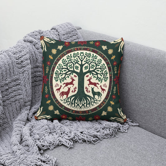 Hayat Ağacı ve Türk Tamga 2 Desenli Yastık Kılıfı | 43x43 cm