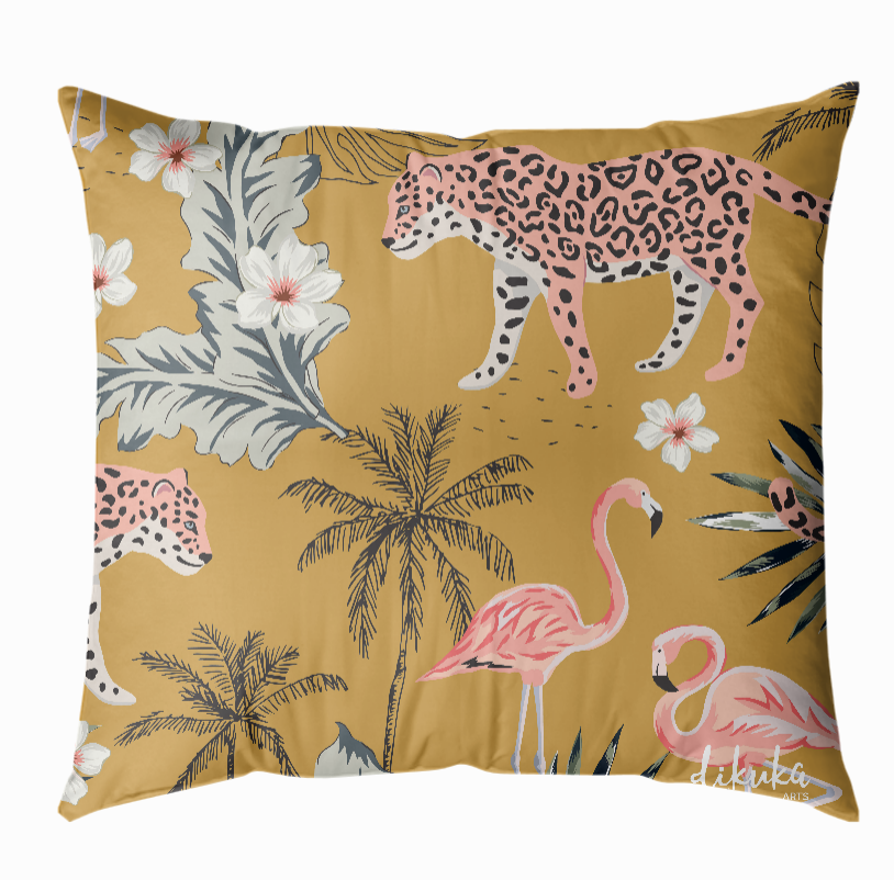 Hayvan Desenli Leopar Flamingo 2 43x43 Yastık Kılıfı
