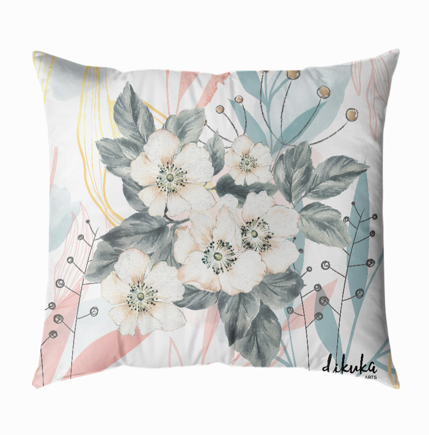 Çiçek Desenli Soft Renkler 43x43 Yastık Kılıfı