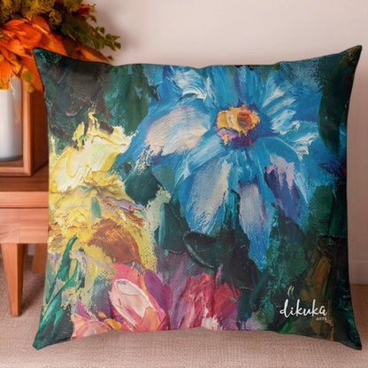 Vahşi Bahar – Sanatsal Çiçek Desenli  43x43 Yastık Kılıfı