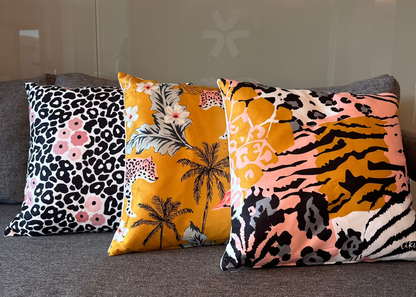 3'lü Set Hayvan Desenli Leopar Flamingo 43x43 Yastık Kılıfı