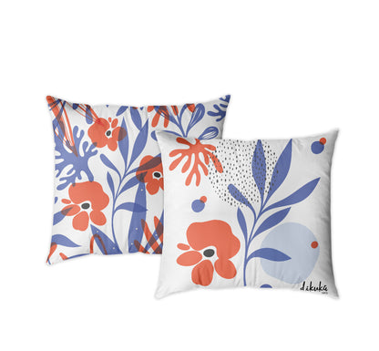 2'li Set Çiçek Desenli Mavi Turuncu 43x43 Yastık Kılıfı