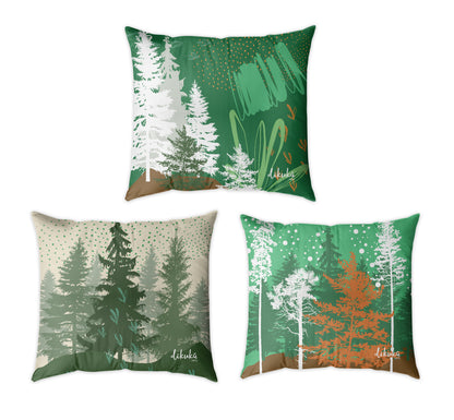 3'lü Set Çam Ağaçları Desenli  43x43 Yastık Kılıfı