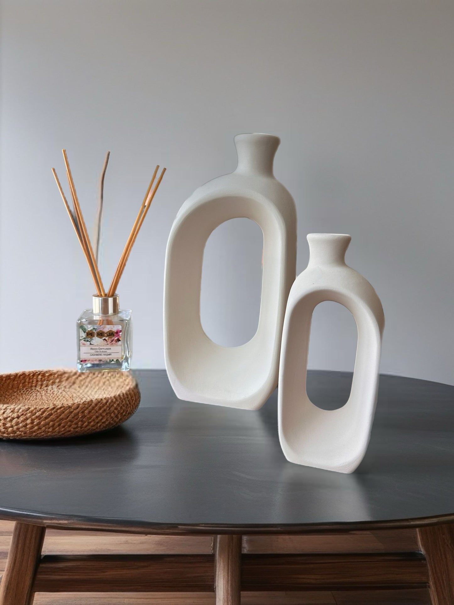 Oval Form Minimal Seramik Vazo 2 li set