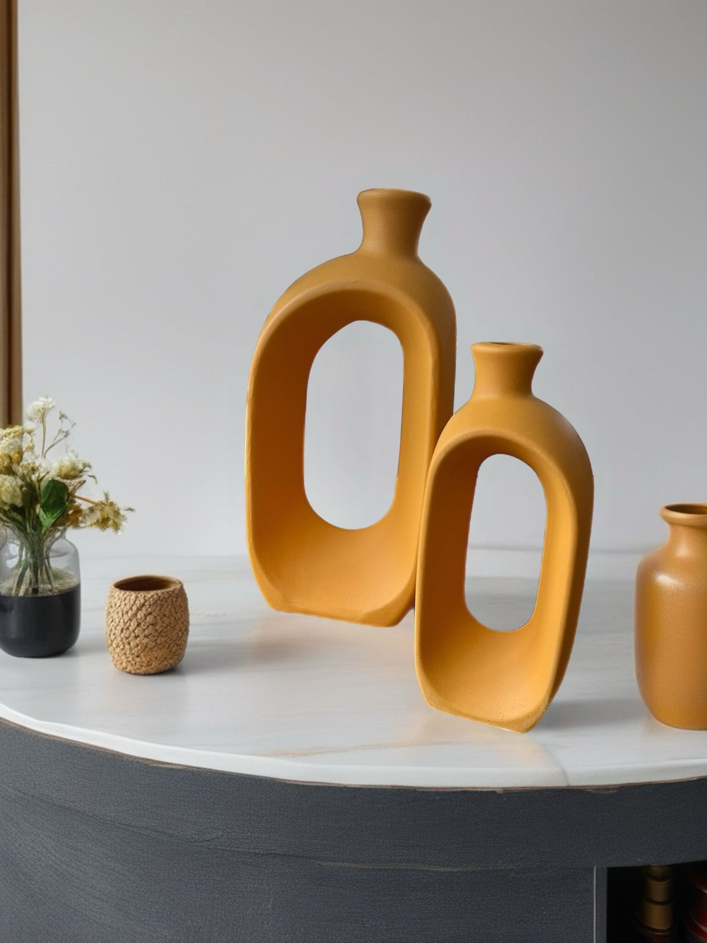 Oval Form Minimal Seramik Vazo 2 li set