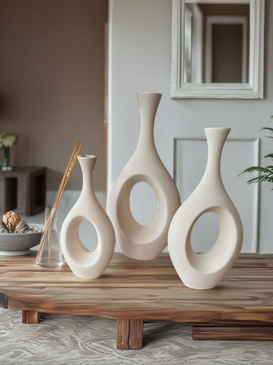 İnce Boyun Modern Seramik Vazo 3 lü Set