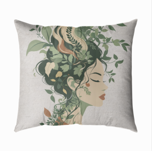 “Doğayla Bir” – Kadın Silueti ve Amazon Doğasıyla Bütünleşen  43x43 Yastık Kılıfı