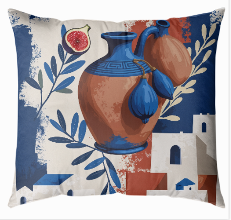 Akdeniz Ruhu: Nazar, Zeytin ve Amfora Yastık Kılıfı 43x43 cm