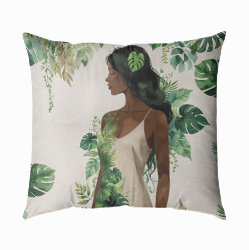 “Ormanın Ruhuyla” – Amazon Temalı Kadın Silueti  43x43 Yastık Kılıfı