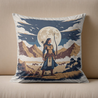 “Bozkırın Kızı” – Türk Savaşçı Kadın Temalı Yastık Baskı Tasarımı (43x43 cm)